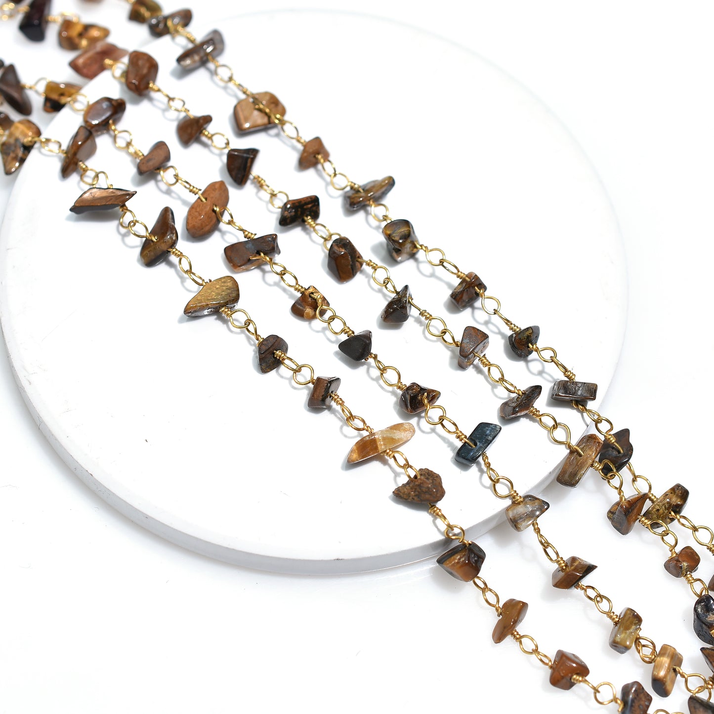 Raw Tiger Eye Stone Rosary - Golden Earthy Beads Wire Wrapped For Craft Supply Lot