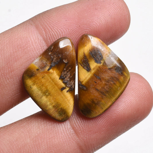 Natural Yellow Tiger Eye Gemstone Pair, Fancy Shaped Stone