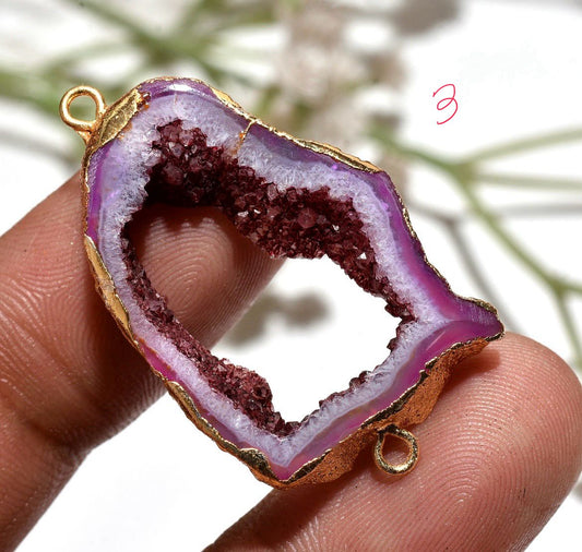 Window Druzy Connector, Golden & Black Plating Electroplated Gemstone
