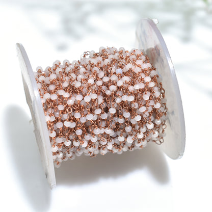 Elegant White Quartz Hydro Beaded Rosary Chain – Rose Gold Plated Links for DIY Jewelry