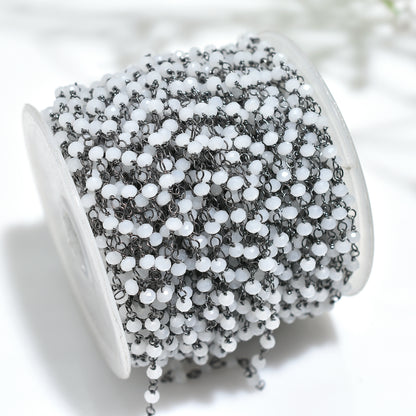 Handcrafted White Quartz Hydro Beads Rosary Chain – Wholesale Black Plated Connectors for Custom Jewelry