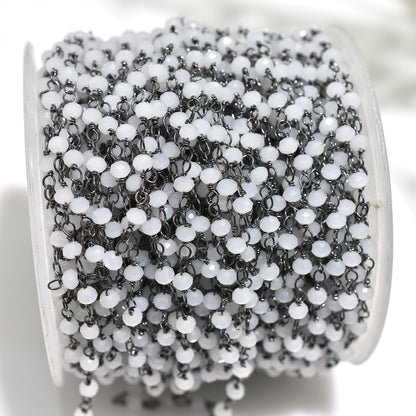 Handcrafted White Quartz Hydro Beads Rosary Chain – Wholesale Black Plated Connectors for Custom Jewelry