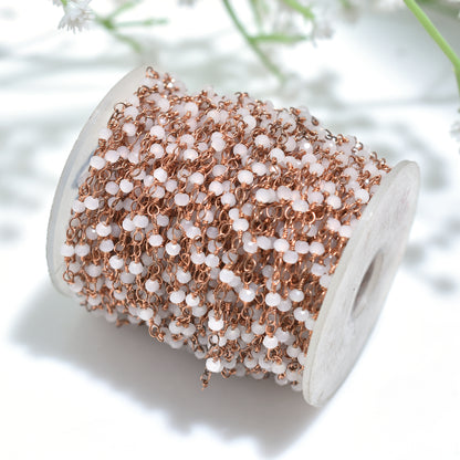 Elegant White Quartz Hydro Beaded Rosary Chain – Rose Gold Plated Links for DIY Jewelry
