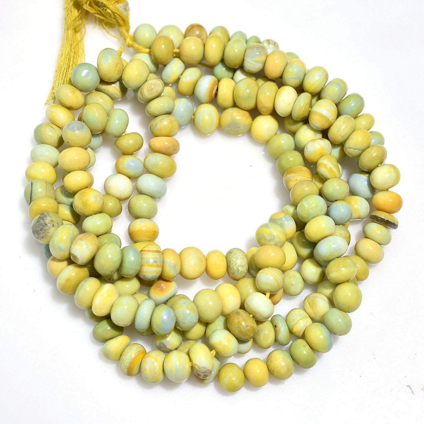 Wholesale Yellow Green Opal Smooth Rondelle Gemstone Beads - 16 Inch Strand For DIY Jewelry