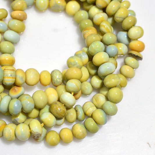 Wholesale Yellow Green Opal Smooth Rondelle Gemstone Beads - 16 Inch Strand For DIY Jewelry