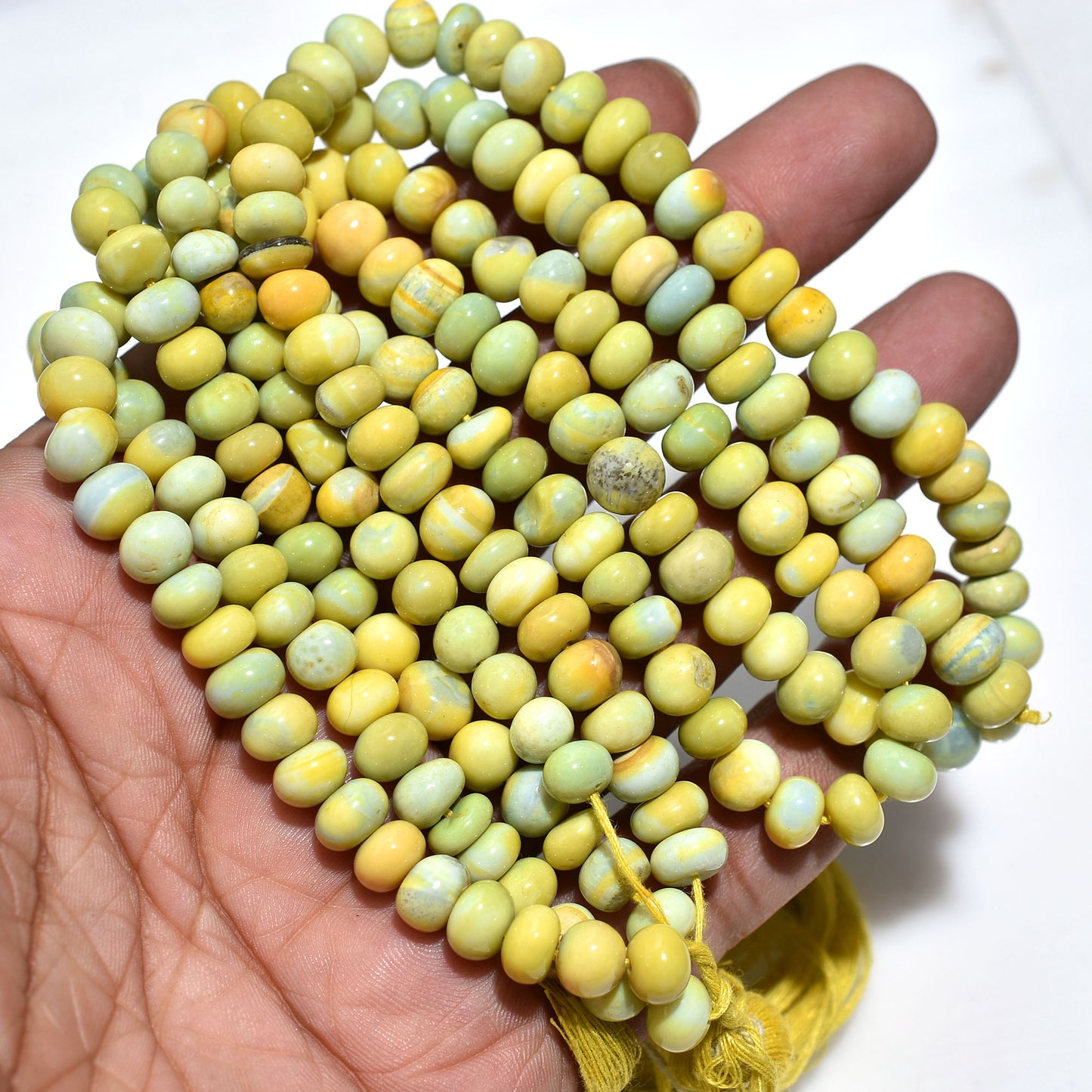 Wholesale Yellow Green Opal Smooth Rondelle Gemstone Beads - 16 Inch Strand For DIY Jewelry