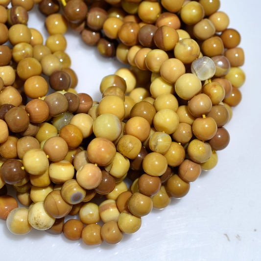 Mustard Yellow Opal Smooth Round Beads - Wholesale Gemstone Strand For Beading Projects