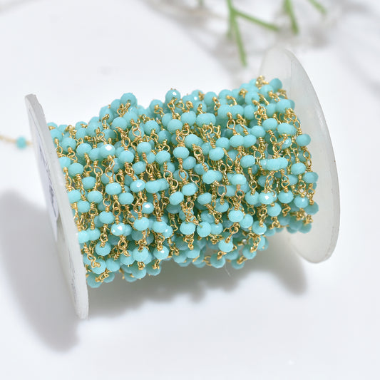 Heavenly Amazonite Rosary Lot- Wholesale Golden Plating Stone Beads Chain For DIY Jewelry
