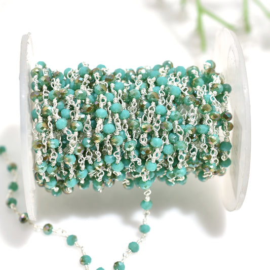 Luxurious Amazonite Rosary Lot - Wholesale Siver Wire & Silver-Coated Gemstone Beads Chain