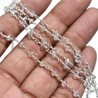 Attractive Silver Plated Chalcedony Rosary Chain - Bulk Aqua Stone Bead Strand Lot for Jewelry Making