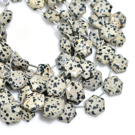Wholesale Dalmatian Jasper Faceted Hexagon Beads – 8 Inch Gemstone Strand for Jewelry Designers