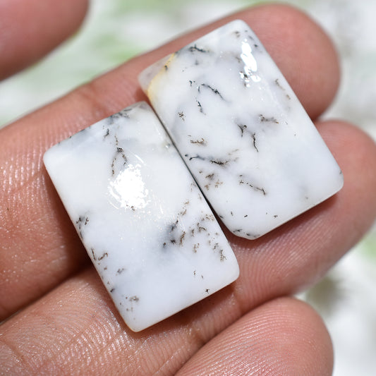 Elegant Polished Dendrite Opal Set – Smooth Gemstones Pair for Wholesale Jewelry