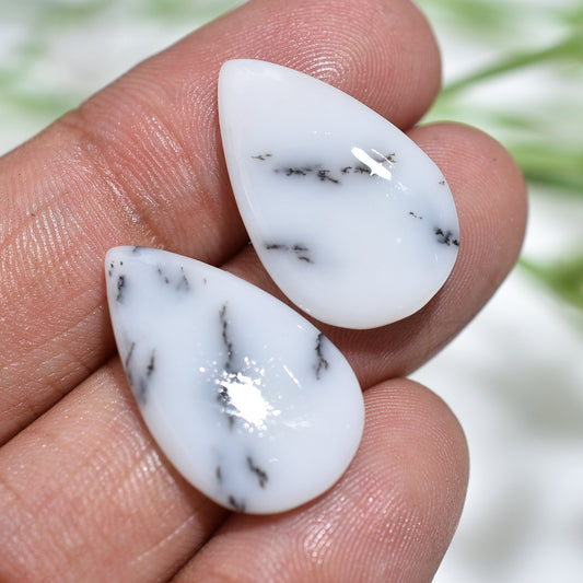 Inked Ice Dendrite Opal Set – Unique Patterned Gemstones Pair for Artisan Jewelry