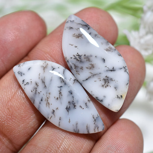 Cloudscape Dendrite Opal Gemstone Pair- Botanical Imprints Wholesale Smooth Stone