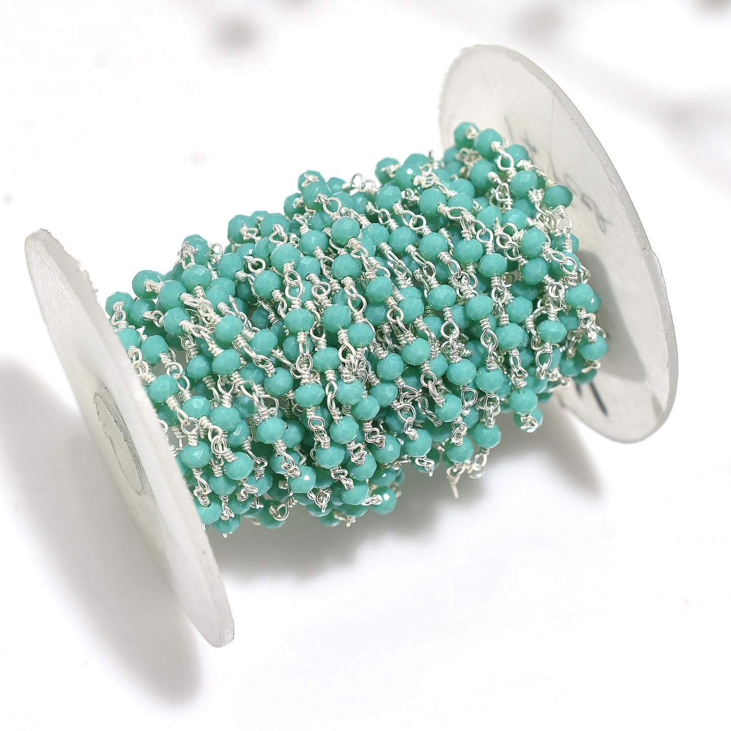 Handcrafted Emerald Rosary Chain – Hydro Faceted Beads With Silver Plating Connectors For DIY Projects