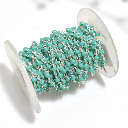 Handcrafted Emerald Rosary Chain – Hydro Faceted Beads With Silver Plating Connectors For DIY Projects