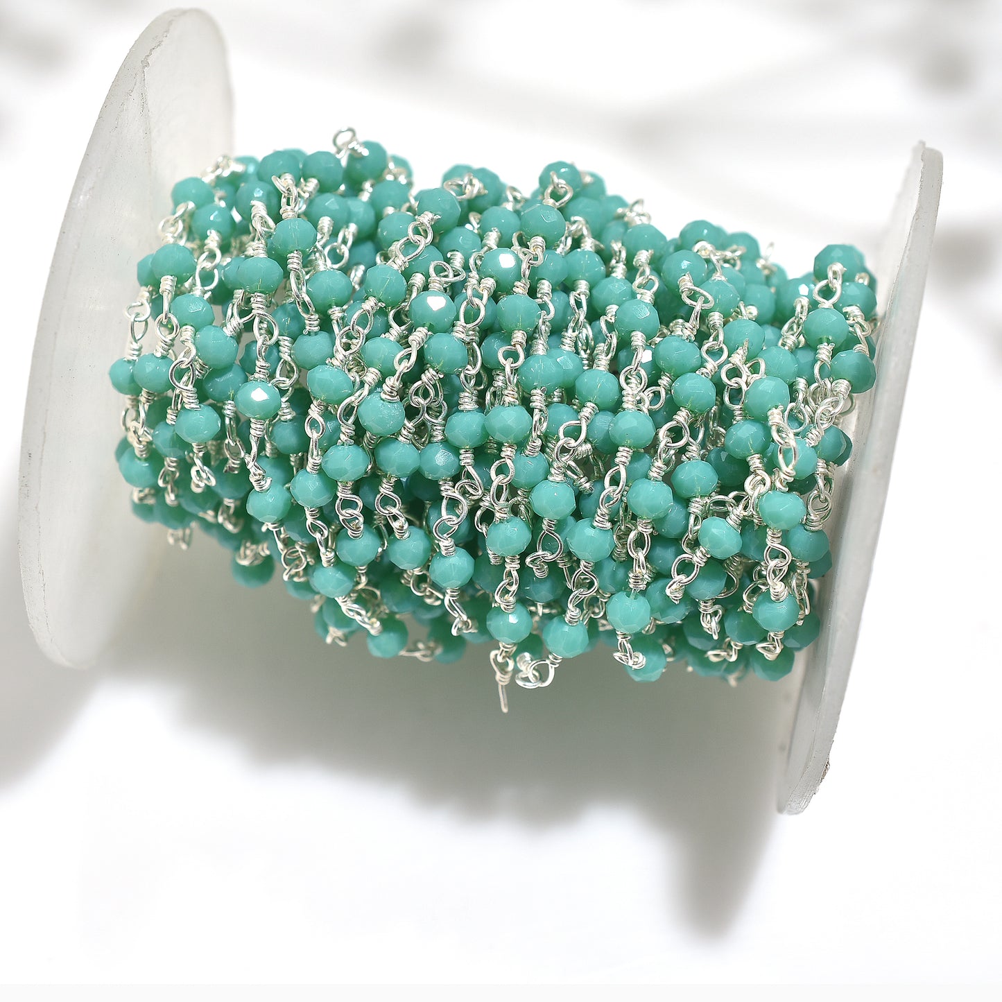 Handcrafted Emerald Rosary Chain – Hydro Faceted Beads With Silver Plating Connectors For DIY Projects