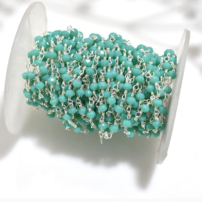 Handcrafted Emerald Rosary Chain – Hydro Faceted Beads With Silver Plating Connectors For DIY Projects