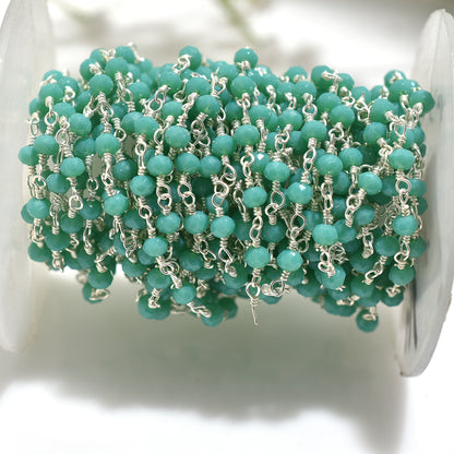 Handcrafted Emerald Rosary Chain – Hydro Faceted Beads With Silver Plating Connectors For DIY Projects