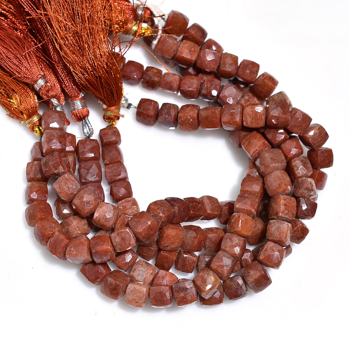 Elegant Sunstone Faceted Cube Gemstone Beads – 8 Inch Wholesale Strand For Custom Jewelry Design