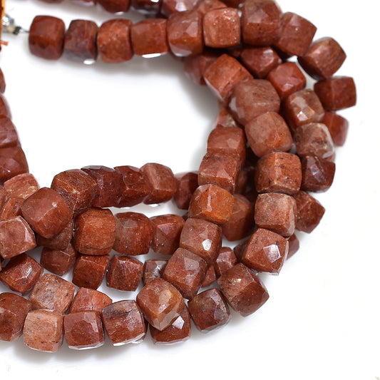Elegant Sunstone Faceted Cube Gemstone Beads – 8 Inch Wholesale Strand For Custom Jewelry Design