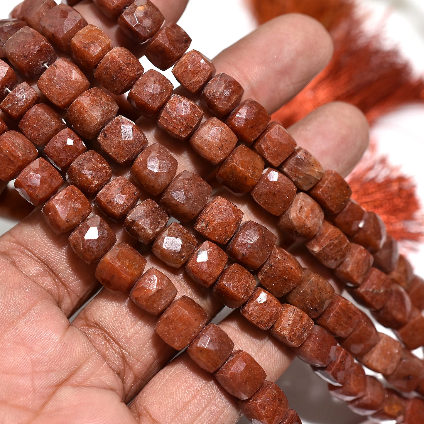 Elegant Sunstone Faceted Cube Gemstone Beads – 8 Inch Wholesale Strand For Custom Jewelry Design