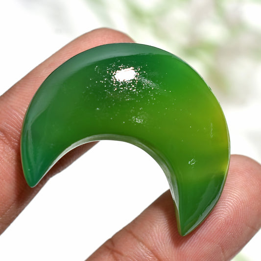 Natural Green Onyx Crescent Moon Cabochon for Spiritual Jewelry Design