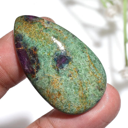 100% Natural Pear-Shaped Ruby Fuchsite Cabochon - Green Pink Healing Stone 24x33x3mm