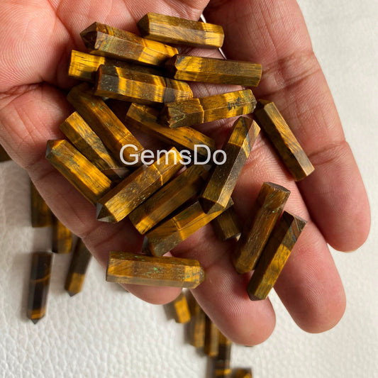 Tiger Eye Pencil Point Gemstone Lot – Single Terminated Bullet Healing Wand (24-40mm)