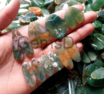 Natural Moss Agate Pair – Wholesale Mixed Designer Matched Cabochons Lot