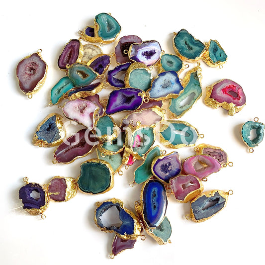 Electroplated Solar Quartz Slice Connectors | Wholesale Lot Double Bail Druzy Gemstone Pendants