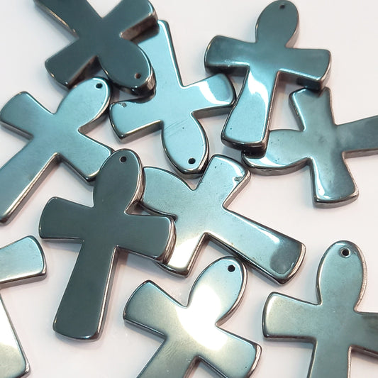 Gunmetal Cross Drill Gemstone Pendant - Wholesale Crucifix Charms, Christian Jewelry for Necklace Making, Loose Pendants For Religious Gift