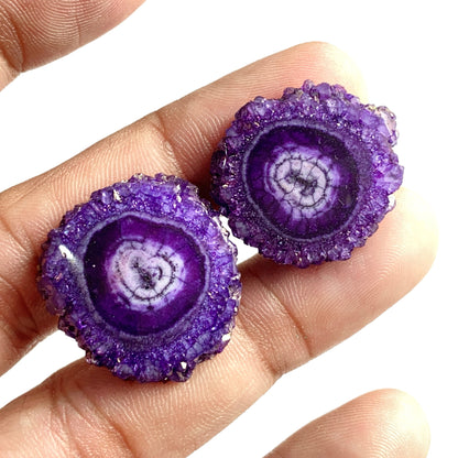 Solar Quartz Cabochon Earrings Pair – Matched Stalactite Slices for Jewelry Making