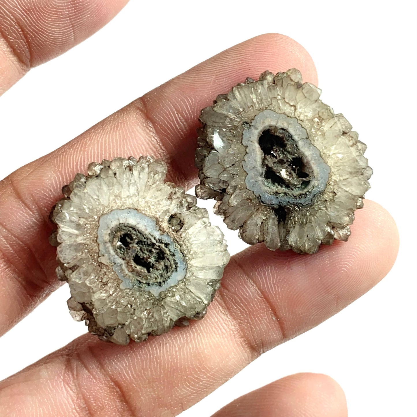 Solar Quartz Cabochon Earrings Pair – Matched Stalactite Slices for Jewelry Making
