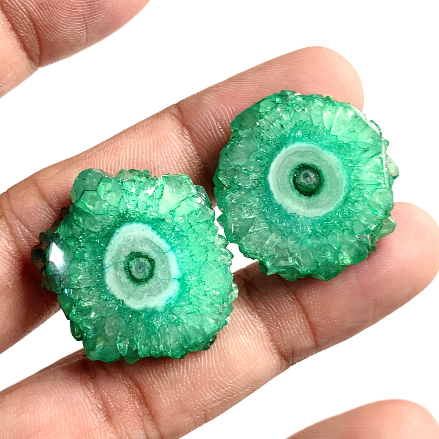 Solar Quartz Cabochon Earrings Pair – Matched Stalactite Slices for Jewelry Making