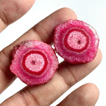 Solar Quartz Cabochon Earrings Pair – Matched Stalactite Slices for Jewelry Making
