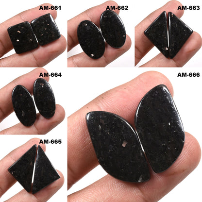 Golden Nuummite Earrings Pair – Unique Nuummite Loose Cabochons for Custom Jewelry