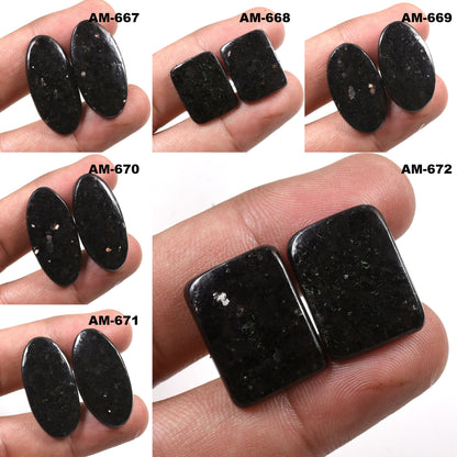 Golden Nuummite Earrings Pair – Unique Nuummite Loose Cabochons for Custom Jewelry