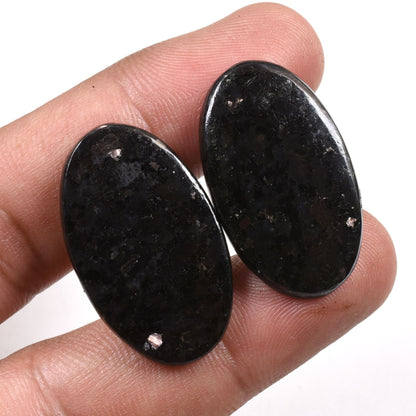 Golden Nuummite Earrings Pair – Unique Nuummite Loose Cabochons for Custom Jewelry