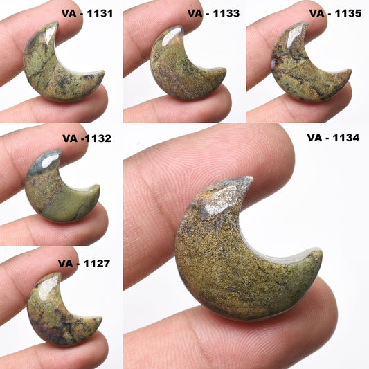 Natural Green Jasper Crescent Moon Cabochons - Smooth Loose Half Moon Stones