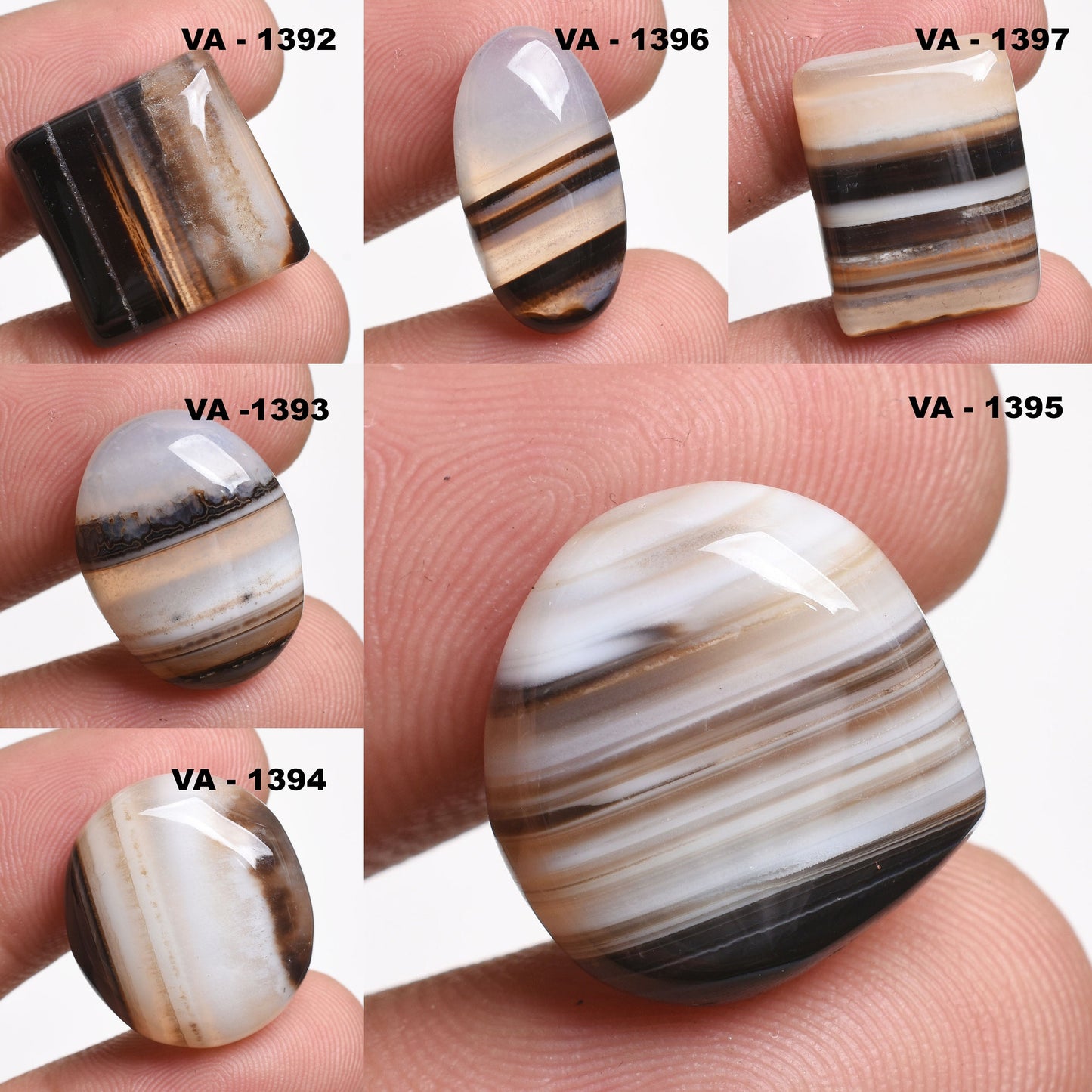Natural Banded Agate Cabochons | Black Agate Stones in Multiple Shapes