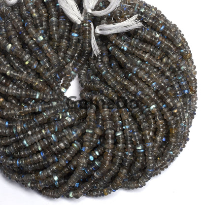 Natural Labradorite Rondelle Beads - 5mm Flashy Smooth Gemstone Beads