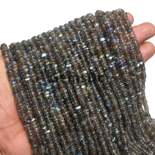 Natural Labradorite Rondelle Beads - 5mm Flashy Smooth Gemstone Beads