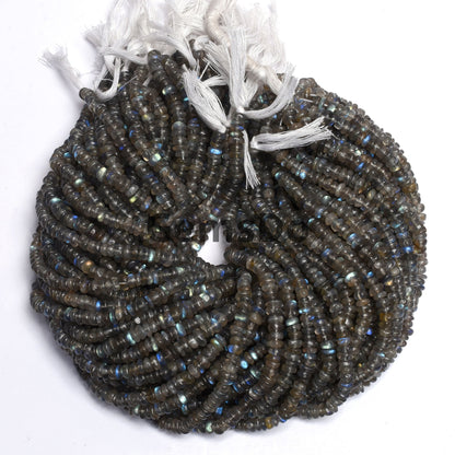 Natural Labradorite Rondelle Beads - 5mm Flashy Smooth Gemstone Beads