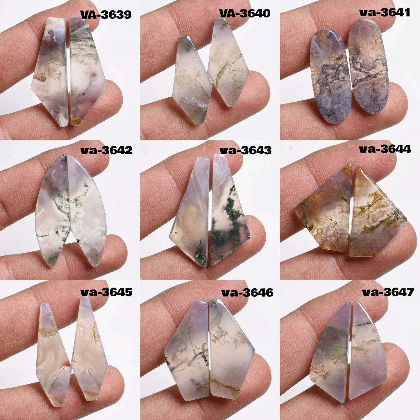 Natural Moss Agate Fancy Pair, Smooth Gemstones for Earrings