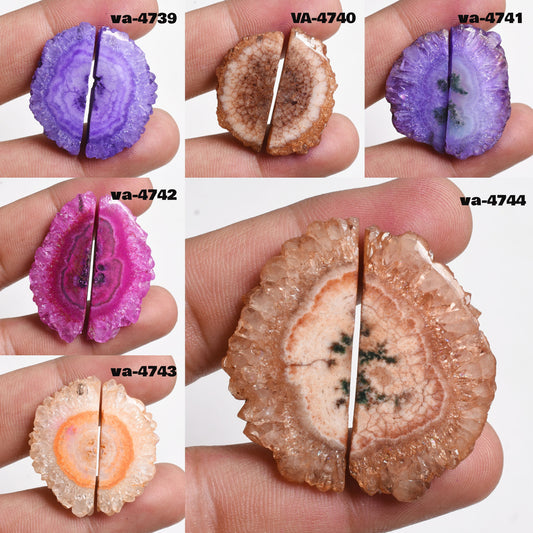 Multi Solar Quartz Gemstone Pair - Fancy Shape Solar Stalactite Slice for Earrings
