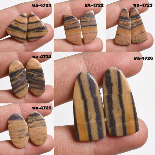 Zebra Jasper Earrings Pair - Natural Loose Jasper Cabochon