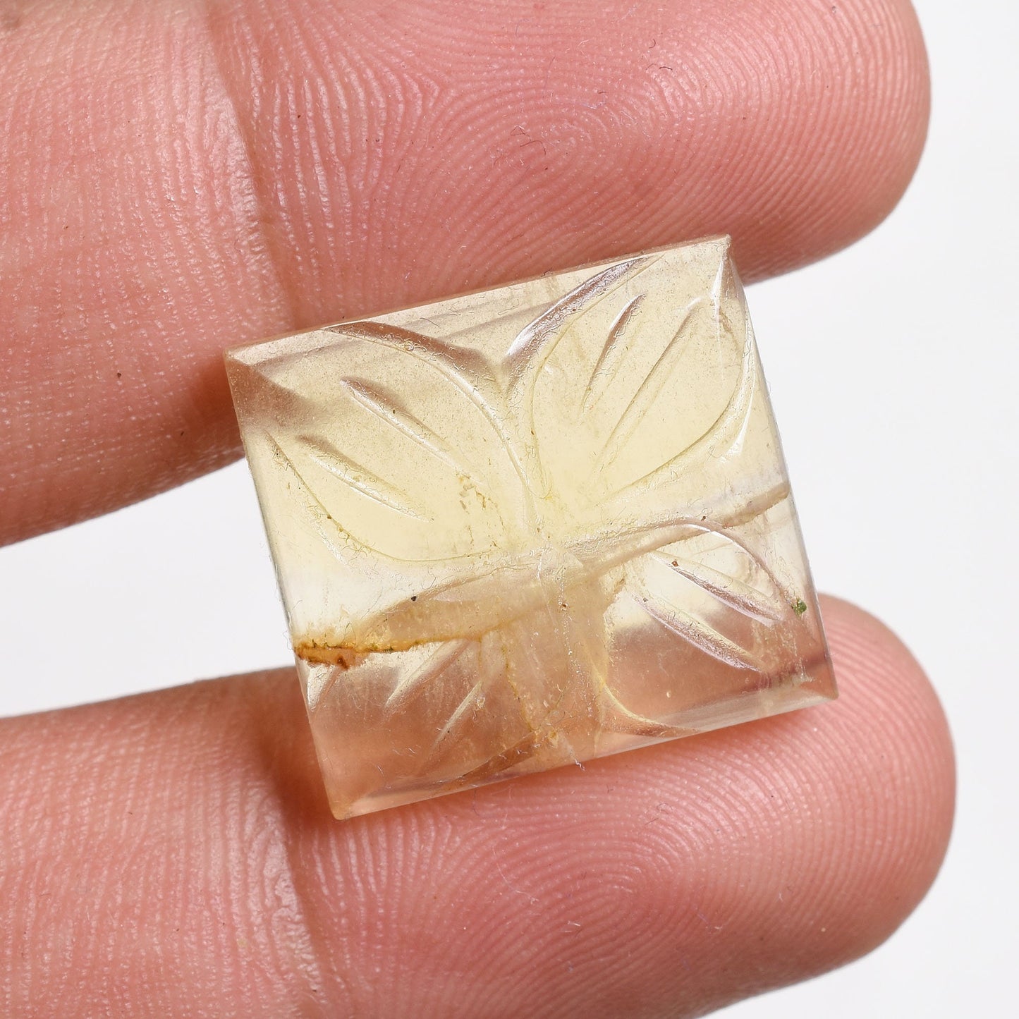 Leaf Carving Fluorite Gemstone – Hand-Carved Multicolor Fluorite Cabochon
