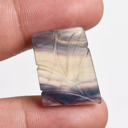Leaf Carving Fluorite Gemstone – Hand-Carved Multicolor Fluorite Cabochon