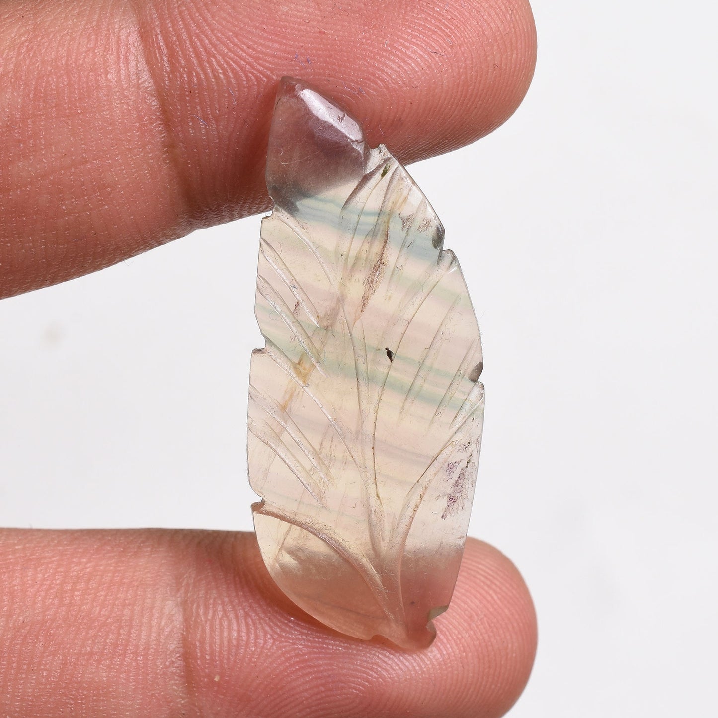 Leaf Carving Fluorite Gemstone – Hand-Carved Multicolor Fluorite Cabochon